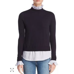 Ted Baker Kaarina Layered Look Black & White Ruffled Neck Sweater Sz 1UK/4 (S)